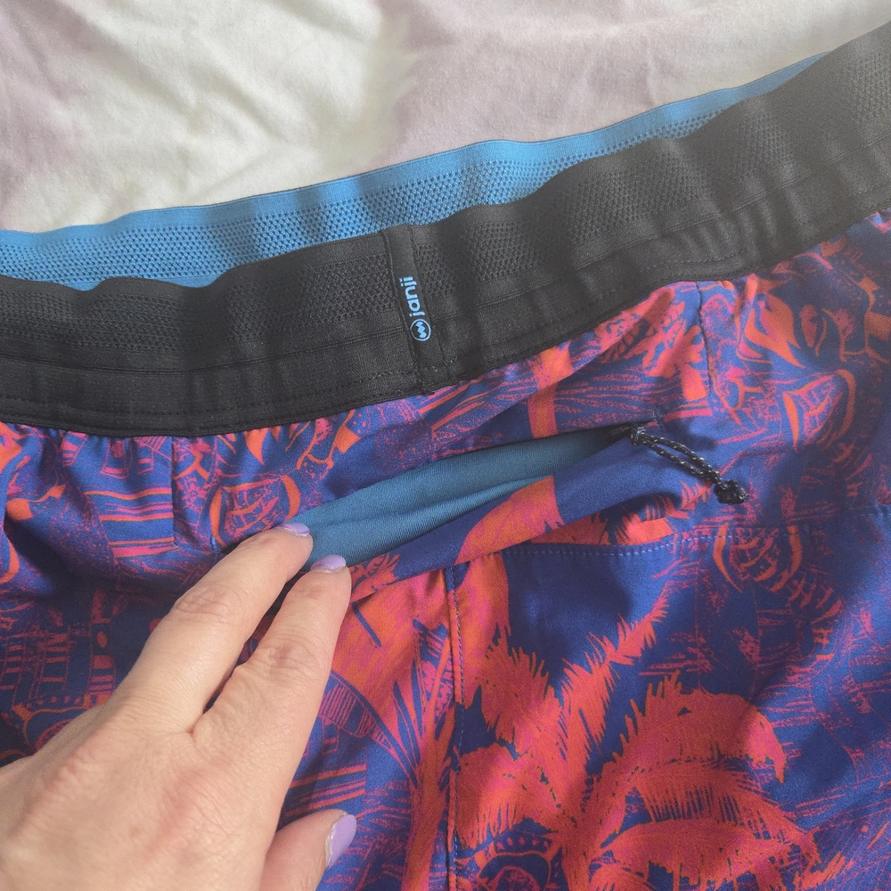 Janji Tropical Blue and Pink Women's Athletic Shorts - Picture 3 of 4